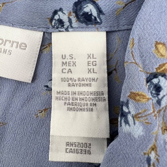 Liz Claiborne Womens Floral Button-Up Blouse XL Blue With 3/4 Sleeves Lightweigh - Picture 4 of 7